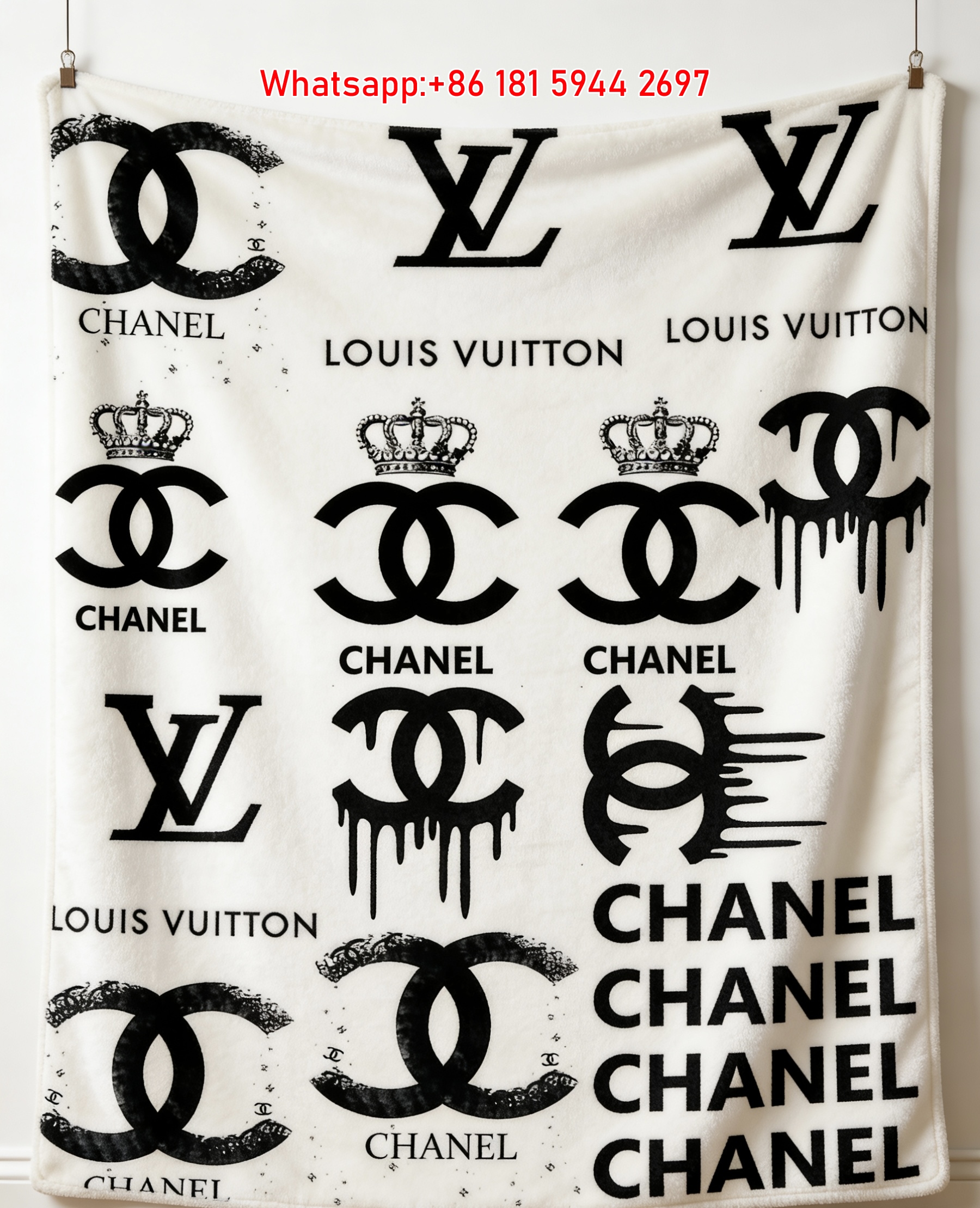 Chanel & LV Mixed Logo Graffiti Flannel Throw Blanket IMG_7145